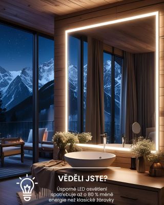 Zrcadla s LED osvětlením nejen krásně nasvítí váš interiér, ale také šetří energii i vaši peněženku – spotřebuje až o 80 %...